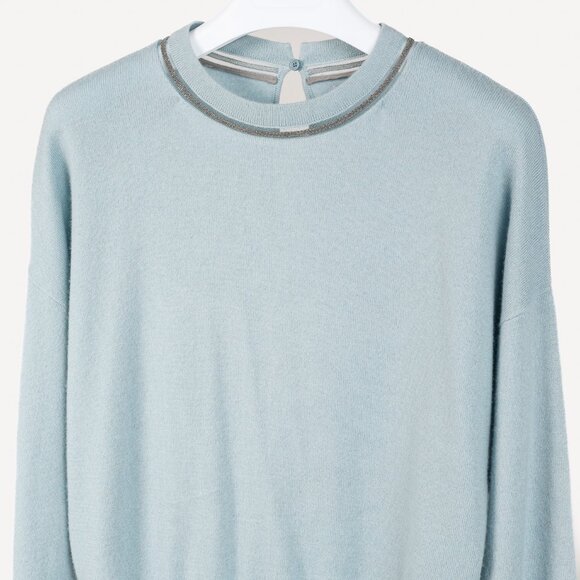 Brunello Cucinelli SS/20 Blue Cashmere Monili-Bead Sweater - Picture 3 of 13